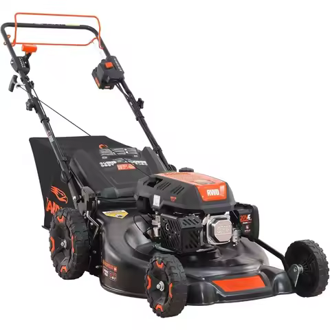 Garden Furniture-24 Inch 201cc Self Propelled Gas Lawn Mower 6 Speed CVT High Wheel 3-in-1 Electric 