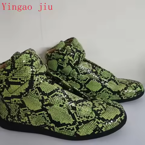 News Shoes Snake Pattern Leather Luxury Trainers Lace Up Sneaker High Top Streetwear Walking Shoe Ba