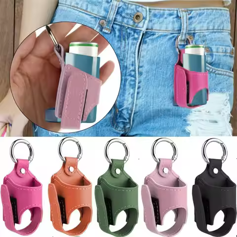 Inhaler Keychain Holder Asthma Inhaler Case PU Leather Pouch Carabiner Keyring Belt Loop Bag Charm S