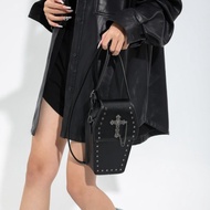 Female Bag New Style Rivet Small Square Bag Retro Gothic Style Vertical Mobile Phone Bag Messenger B