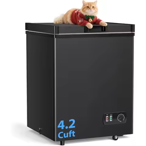 4.2 Cu.Ft Upright Deep Freezer Small Chest Freezer with 7-Temp Settings Removable Basket Smooth-Roll