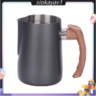 Milk Pitcher Wooden Grain Handle Milk Jug Cappuccino Pitcher Creamer Cup Black