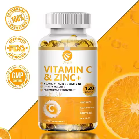 Vitakit Vitamin C 1000mg with Zinc 20mg 120 Capsules Vitamin Dietery Supplement | Non-GMO & Gluten F