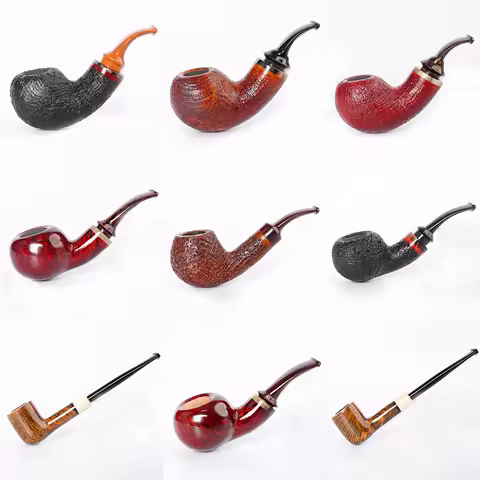 Muxiang Handmade Briar Tobacco Pipe Curved Handle Apple-shaped Pipe Vulcanized Rubber Pipe Mouthpiec