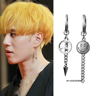Yugeom Got7 stainless unisex titanium chain earrings with peace face and smiley face studs come in 2