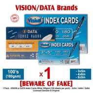 VISION or DATA Index Card Cards WHITE Ruled Both Sides 3x5in 4x6in 5x8in 100's 180gsm RCS - 1 Pack
