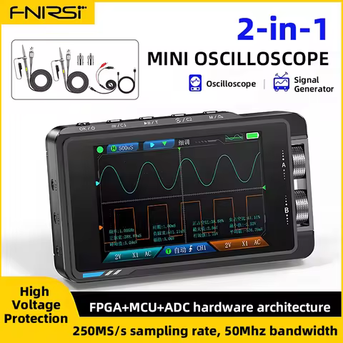 FNIRSI DS215H 2-In-1 Digital Oscilloscope Handheld Signal Generator 50M 250MS/S Dual CH 2-IN-1 Dual