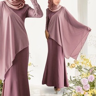 Kaftan Pario Chiffon/French Lace Jubah Abaya Muslim Dress Plain Women Fashion Elegant Abaya Dresses Kaftan Kurung Hitam
