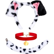3Pcs Dalmatian Dog Costume for Adult Puppy Ears Headband Dog Tail Red Choker School Women Halloween 
