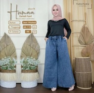 Nightfight Celana Kulot Jeans Pinggang Full Karet Korean Style Ootd Bahan Jeans Denim Tebal Size Jum