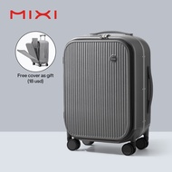 Mixi เปิดด้านหน้ากระเป๋าเดินทางขอบอลูมิเนียมแฟชั่นสไตล์กระเป๋าเดินทาง18นิ้วการขึ้นเครื่องบินธุรกิจพร้อมช่องแล็ปท็อป20นิ้วขนาดใหญ่ความจุพกพากระเป๋าลาก Mute Universal ล้อ TSA ล็อค M9270