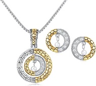 Classic 2 Tone Plated Dots Circle Unique Design Crystal Earring Enhancer Pendant Necklace Hardy Fash