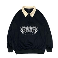 Rugby Jacket Halfzip Black Metal Dracula | Vintage Rugby Sweater Men's Sweater Premium DistroWanita