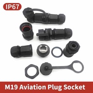 Waterproof M19 RJ45 Aviation Plug Socket IP67 8P8C Network Connector rj45 Female Flange Panel Socket