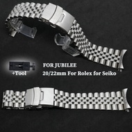 Stainless Steel Strap for Jubilee for Seiko Watch Band 20mm 22mm for Rolex Wristband Metal Bracelet Silver with Tool Watches Accessories