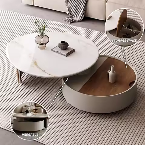 Nordic Creative Rotatable Coffee Tables Minimalist Living Room Center Slate Coffee Table Multifuncti