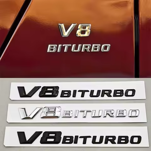 3D ABS Chrome Logo V8 BITURBO Emblem Car Fender Side Badge Decal For Mercedes Benz AMG C63S C63 E63 