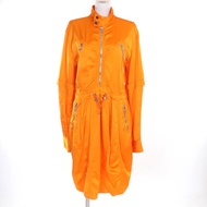 成色極佳 ★ BOTTEGA VENETA 2021 Bottega Veneta 682062 流蘇緞面實用連身裙，抽繩腰帶，橙色，36碼，正品，意大利製造