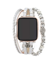1入Layered Wrap手錶錶帶，兼容Apple Watch 38mm 40mm 41mm 42mm 44mm 45mm 49mm，多層皮革手鐲手錶帶，雙鏈和鑽石，適用於Apple Watch SE SE2 8 7 6 5 4 3 2 1更換