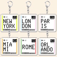 Boarding Pass London Paris Tokyo New York aircraft ticket-shaped mica keychain, unique gift bag deco