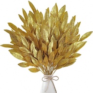 8Pcs/3Pcs/Pack Artificial Christmas Glitter Leaves Decor,Gold Fake Silver Glitter Bay Leaf Decor,Fau