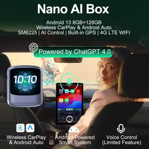 Nano Android 13 8G+128G Wirelss Android Auto Carplay AI BOX Voice Control QCM6225 TV Box for Netflix