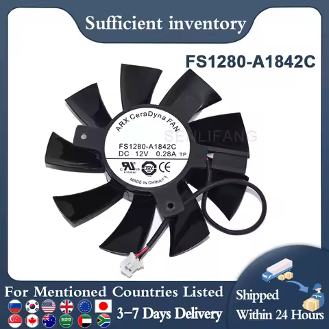For ARX FS1280-A1842C DC12V 0.28A Dia. 75MM C.T.C 40 MM Two-Wire Frameless Video Card Fan