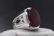 男士紅瑪瑙戒指 | 925 純銀手工製作Aqeeq戒指 天然紅瑪瑙