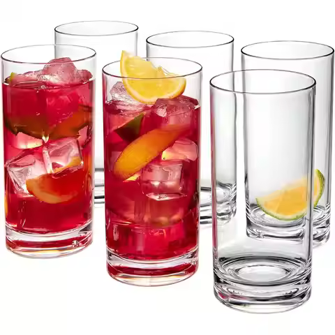 6PCS Thick Bottom Glass Highball Glasses, Lead-Free Rocks Glasses, Home Glassware, Minimalist Kitche