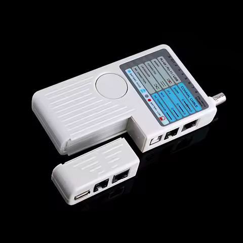 4-in-1 RJ45 Network& Phone Multi-Cable Tester with LED Display for RJ11/RJ45/BNC/USB, 90m Range, 9V 