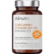 Curcumin Plus High Dose | Liquid Turmeric in Micellar Formula | No Polysorbate, No Piperine | Liquid with Vitamin D3 + K2 | Laboratory Tested Quality from Germany | 60 Capsules