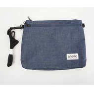 日本 Anello Grande系列 牛仔藍色格紋 長方 扁身 斜咩袋