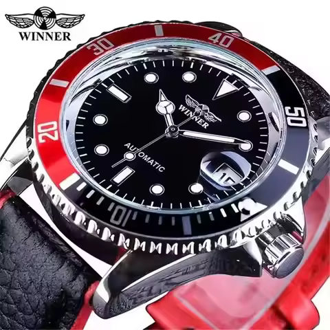 WINNER 002 Business Men's Automatic Mechanical Watches Simple Calendar Luminous Waterproof Leather S