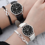 ETX4pcs Couple Quartz Watch Bracelet Set Couple Fashion Black White Leather Strap Quartz Watch Woven Infinity Bracelets Set