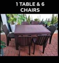 DINING TABLE SET RATTAN - 6 SEATER - 30x48