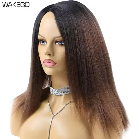 Wakego Yaki Straight Wigs 14 Inch 1B 27 30 350 2 Tone Color Kinky Straight Hair Wig Lightweight Soft