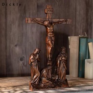 Dickly Standing Crucifix Passion Scene Ornament Solid Wood Catholic Jesus Crucifix for Tabletop Pray