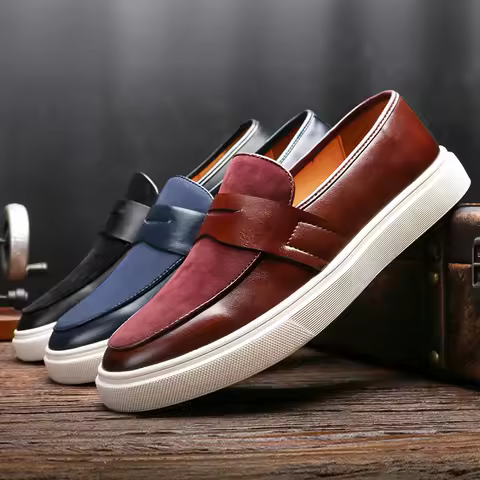 Fashion Men's Casual Slip-on Leather Shoes Men Classic British Style Penny Loafers Mens Outdoor Boar