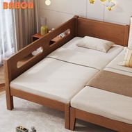 Solid Wood Baby Bed Integrated Type Children Bed Adjustable Kids Bed Frame Thickening Bed Extension