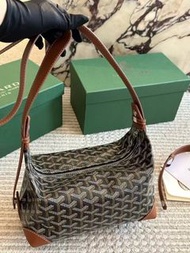 ✨Goyard老花满印帆布拼小牛皮洗漱包手拿包 男女同款 黑棕色