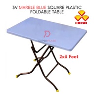 3V Marble Blue 2x3 Feet Plastic Foldable Table Portable Dining Table Study Table Kitchen Table Outdo