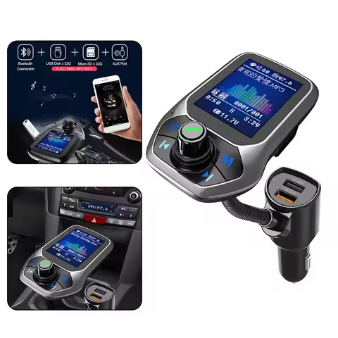 USB Quick Charge T43 Bluetooth 5.0 FM Transmitter MP3 Music Player 1.8inch TFT Color Display Bluetoo