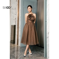 Đầm tơ organza nâu đậm dáng xòe SIXDO (Brownish-beige Midi Dress With Flower)