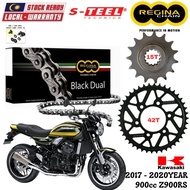 KAWASAKI 900cc Z900RS Full Set Regina Black Dual Chain 525 ZRA Steel Sprocket Sets
