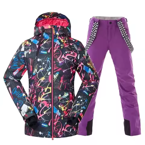 Ski Jacket and Strap Snow Pant Set for Women, Windproof Costume, Snowboarding Wear, Waterproof, Ski 