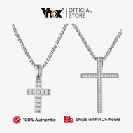 Vnox White Zircon Cross Pendant Necklace for Women Men, Unisex Silver Color Cross CZ Necklace Sparkl