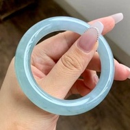 冰種翡翠天然翡翠玉鐲A玉手鐲 玉鈪 • 冰種湖藍綠翡翠圓鐲