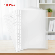 A4/Long Clear Sheet Protectors, 100 Sheets for Arch Files/Ring Binders