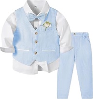 Baby Boys' Suit, 5-Piece Elegant Wedding Set with Vest, Shirt, Trousers, Boutonnière and Papillon