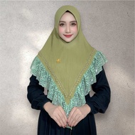 Jilbab instan Selena bergo renda soft pad sabit Jersey Barbara plisket ory Fo hijab